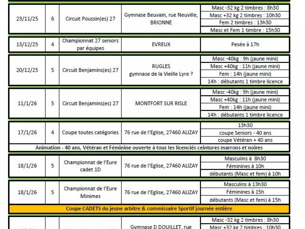 Image de l'actu 'CALENDRIER SPORTIF / COMPETITIONS ET STAGES 2025/2026'